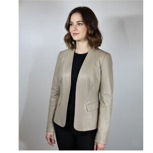Emerson Rose Open Front Leather Jacket, Beige, Womens Size Small